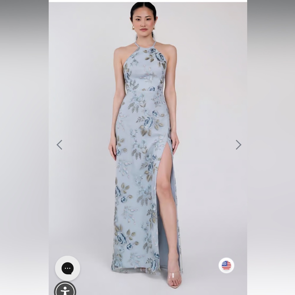 Jenny Yoo Blue Halter Slit Maxi Dress